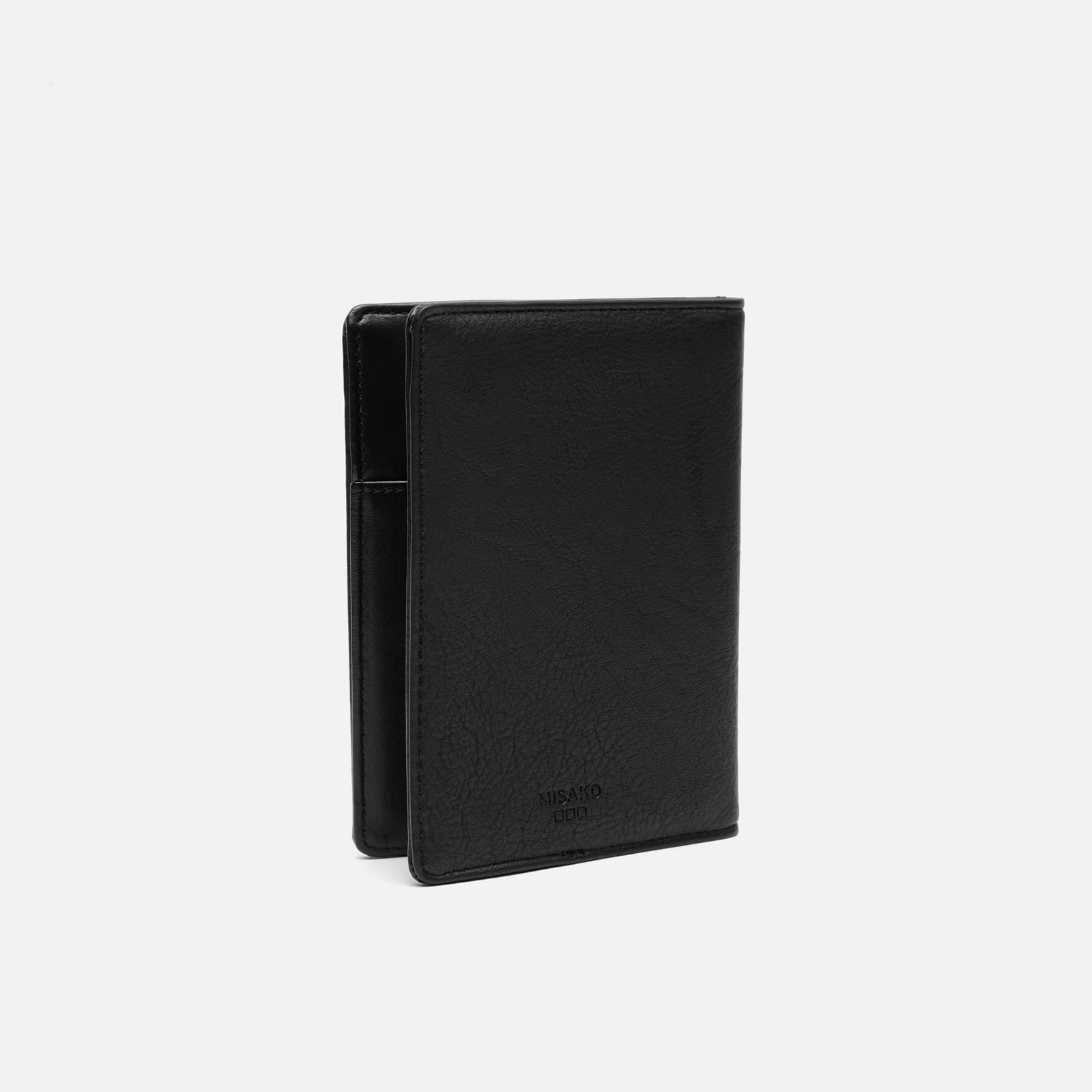 Étui Passeport En Cuir MISAKO - Noir, 15x11x1 Cm - Multiple Compartiments, Portecartes Intégré - Voyage, Cadeau