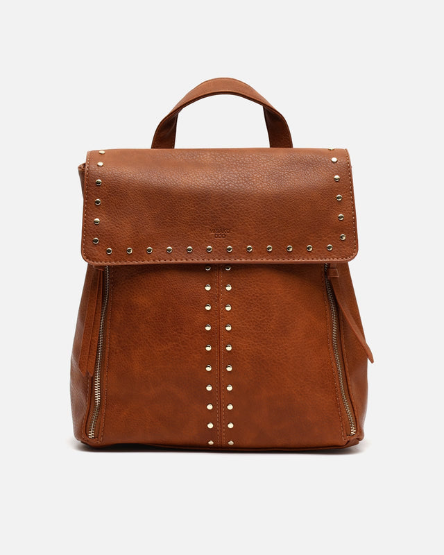 Licha mochila con solapa y detalles metálicos