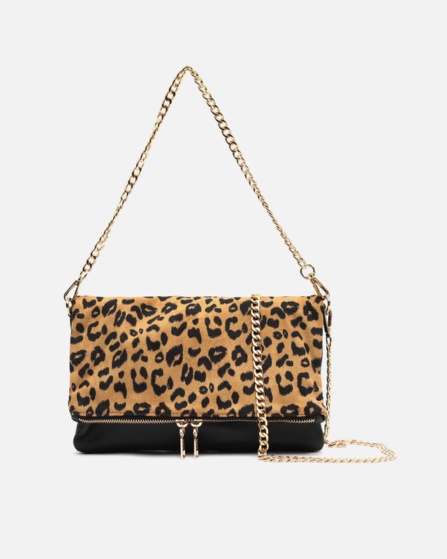 Abigail small shoulder bag with flap and removable animal print shoulder strap