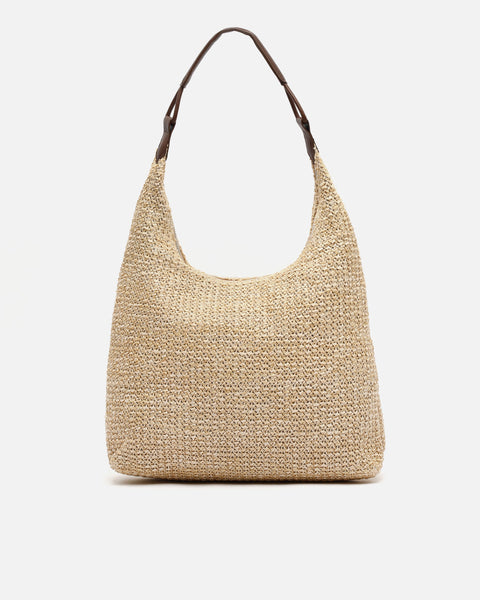 MISAKO Weol Borsa A Tracolla Effetto Rafia – Naturale, Misure 18x22x8 Cm, Materiale Sostenibile, Donna