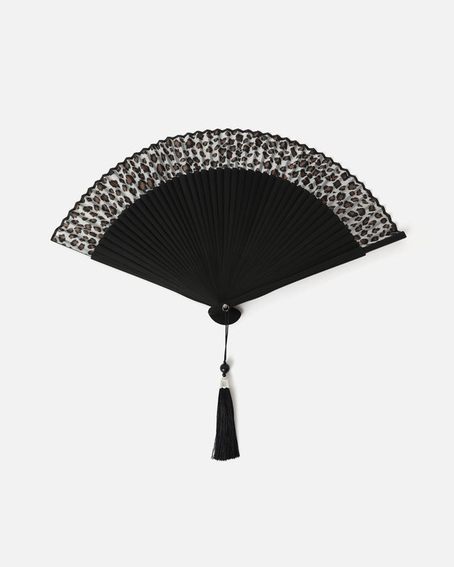 Leo abanico de madera estampado animal print