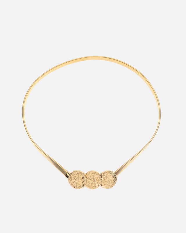 Ciena cinturón fino metálico con detalle de hebilla redonda