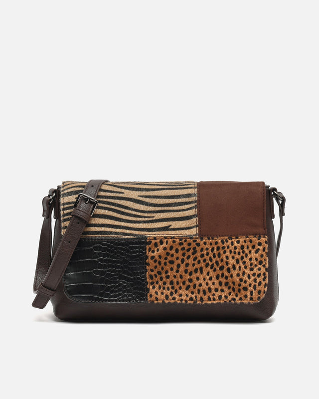Ziveri bolso bandolera con solapa con estampado patchwork animal print