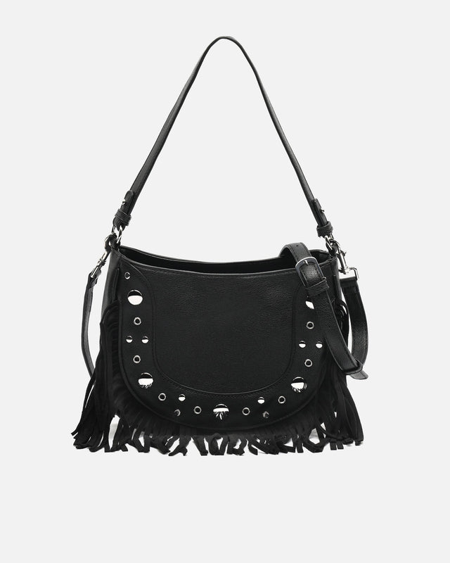 Catrina schoudertas met afneembare schouderriem met metalen details en franjes