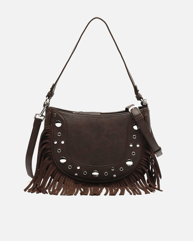 Catrina schoudertas met afneembare schouderriem met metalen details en franjes