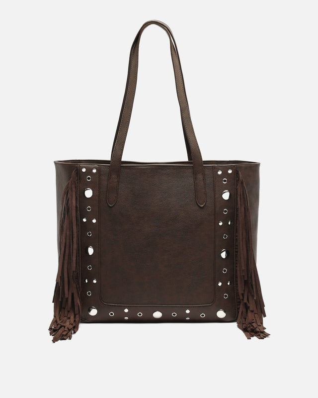 Catrinas grote shopper met metalen details en franjes