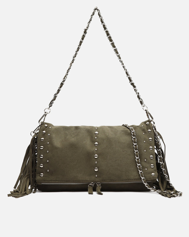 Flequichu bolso de hombro efecto ante con detalles metálicos y flecos