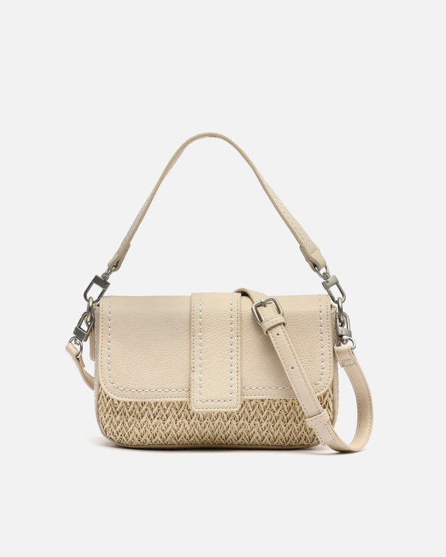 Tichin borsa a tracolla piccola con patta effetto rafia