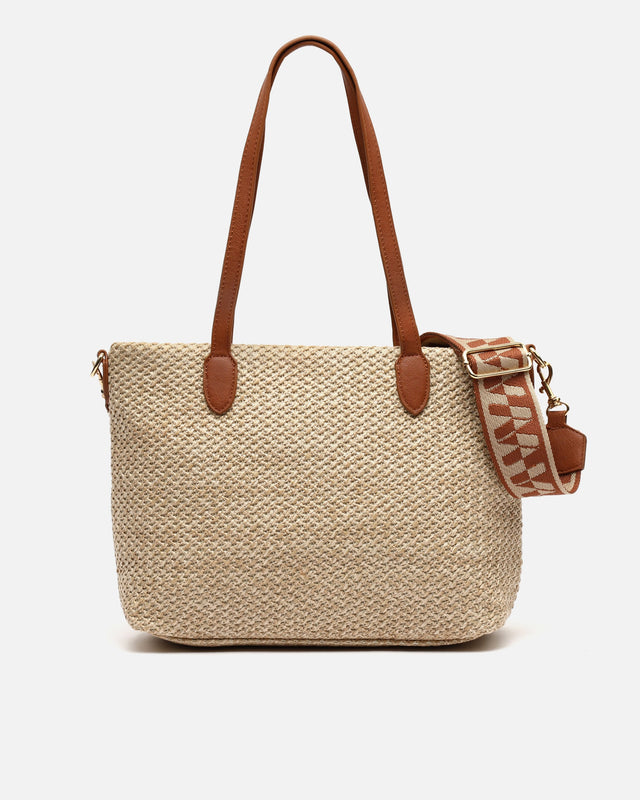Raleno raffia-effect shopper bag with removable shoulder strap
