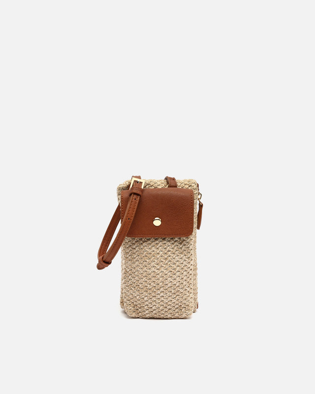 Ralens mini crossbody bag with raffia effect for mobile phone