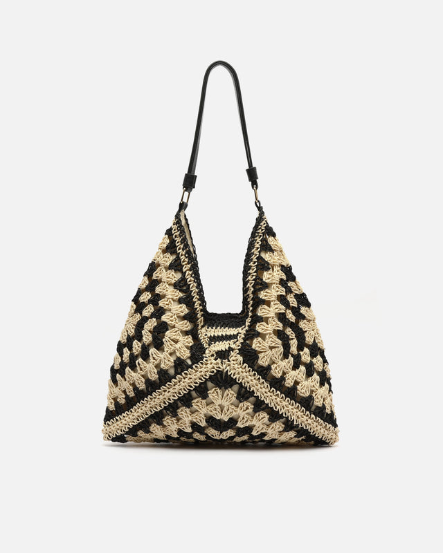Ushu raffia-effect hobo bag with print