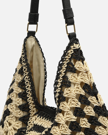 Ushu bolso hobo grande efecto rafia estampado 