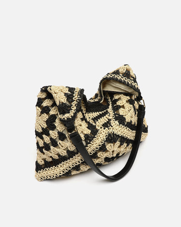 Ushu bolso hobo grande efecto rafia estampado 