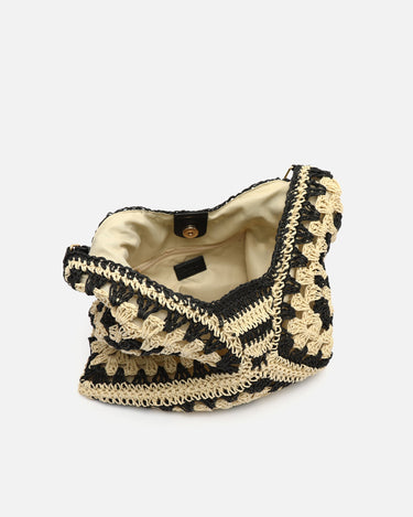 Ushu bolso hobo grande efecto rafia estampado 