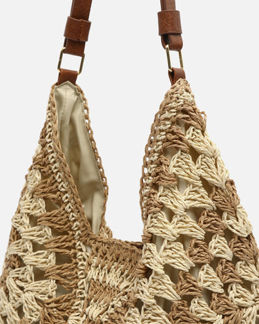 Ushu bolso hobo grande efecto rafia estampado 