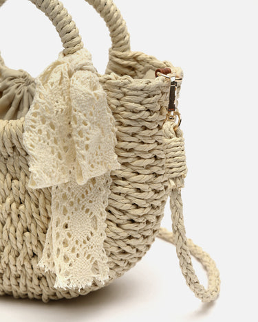 Tao bolso pequeño efecto rafia con detalle lazo de punto 
