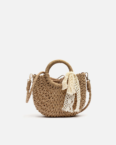 Tao bolso pequeño efecto rafia con detalle lazo de punto 