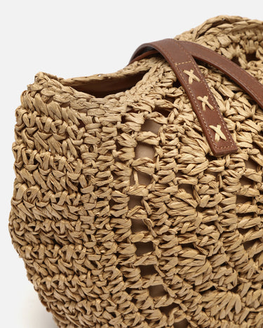 Redon bolso redondo grande de hombro efecto rafia 