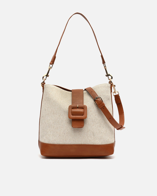 Sora raffia-effect shoulder bag with removable crossbody strap