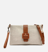 Soro handtas met schouderriem in raffia-look en detailgesp sluiting 