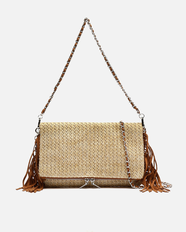Rafin borsa a spalla piccola effetto rafia con frange