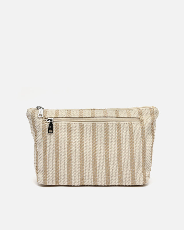 Necessaire grande de praia com padrão de riscas em jacquard