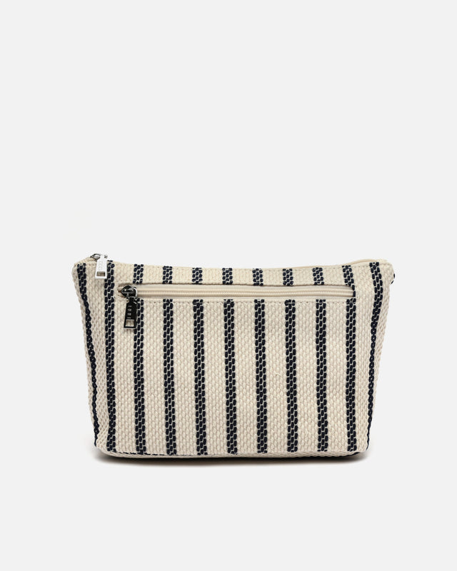 Necessaire grande de praia com padrão de riscas em jacquard
