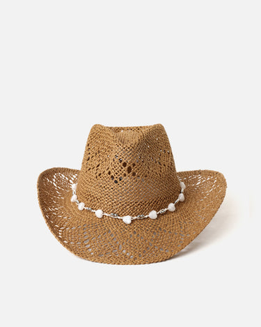 Niza gorro efecto rafia con detalle de cuerda y abalorios 