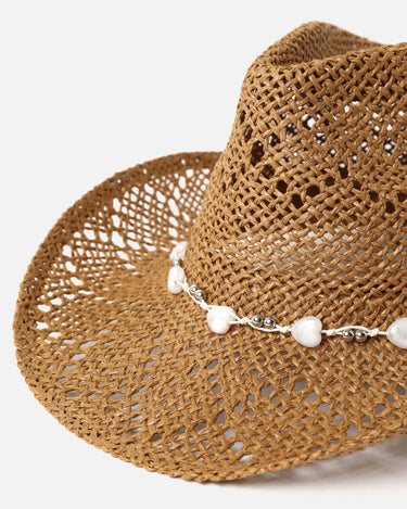 Niza gorro efecto rafia con detalle de cuerda y abalorios 