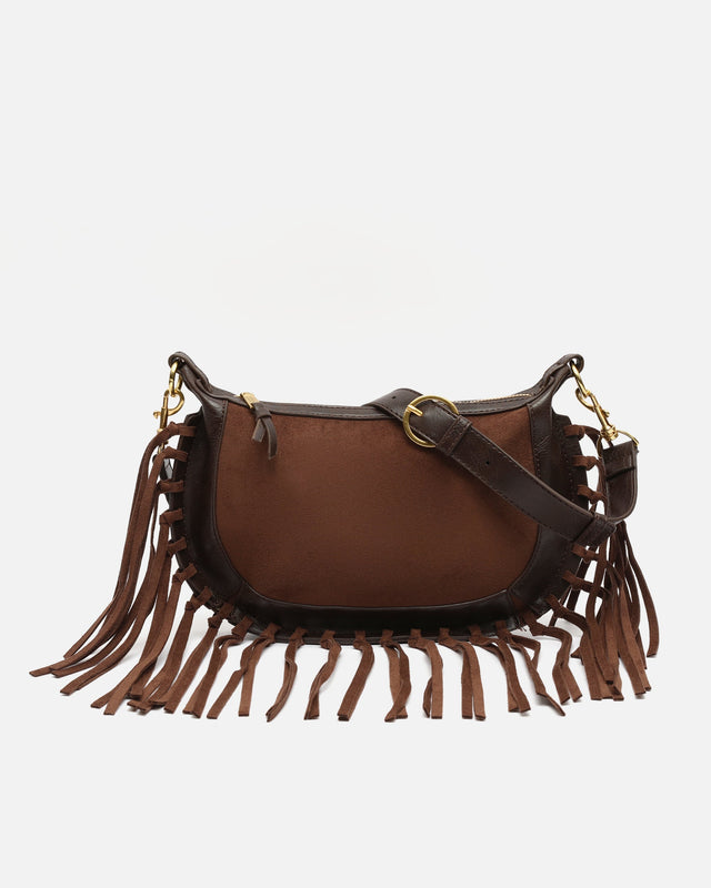 Fleubito bolso bandolera media luna efecto ante con flecos