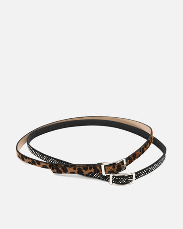 Miravela cintruóbn doble fino con detalles metálicos y animal print 