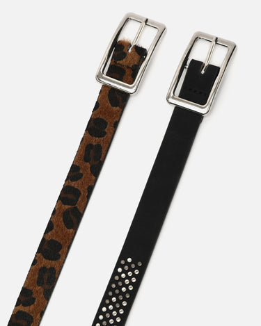Miravela cintruóbn doble fino con detalles metálicos y animal print 
