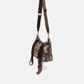 Vana bolso bandolera jacquard con flecos y detalles metálicos 