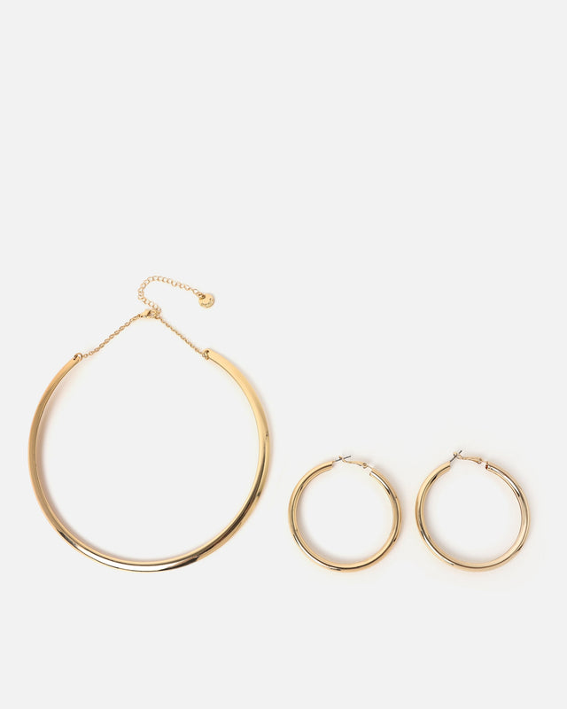 Paca choker necklace and hoop earrings set