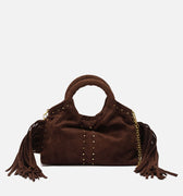 Seysy bolso de fiesta mini efecto ante con flecos y detalles metálicos e bandolera extraíble