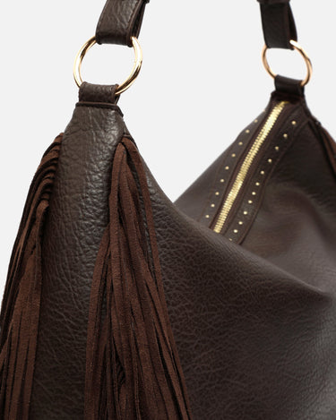 Chete bolso hobo con flecos y detalles metálicos 