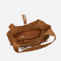 Seysino bolso de hombro grande efecto ante con flecos y detalles metálicos 