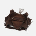 Seysino bolso de hombro grande efecto ante con flecos y detalles metálicos 