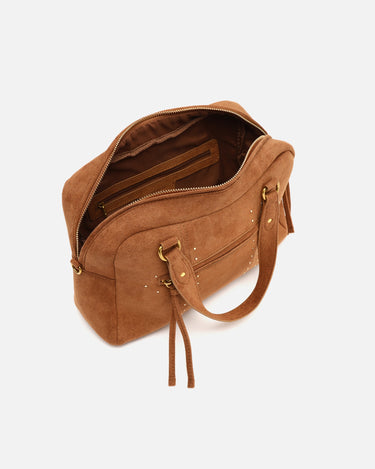 Seysy bolso de mano y bandolera efecto ante con detalles metálicos 