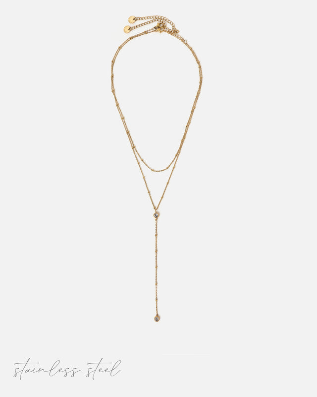 Acesa long stainless steel necklace with a sparkling pendant detail