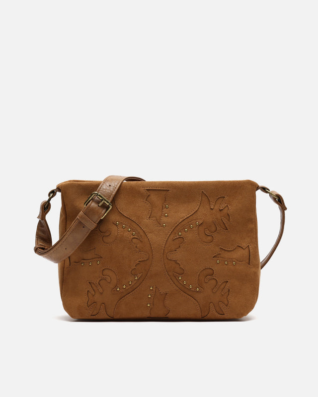 Dobli bolso bandolera efecto ante con detalles metálicos