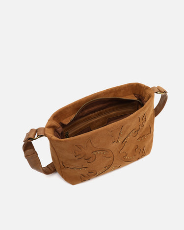Dobli bolso bandolera efecto ante con detalles metálicos 