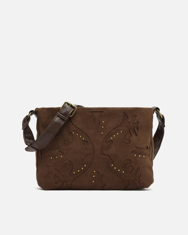 Dobli bolso bandolera efecto ante con detalles metálicos