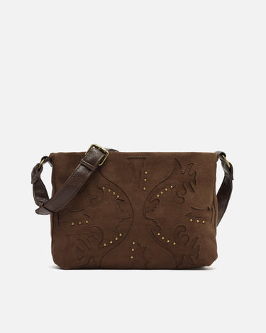 Dobli bolso bandolera efecto ante con detalles metálicos 