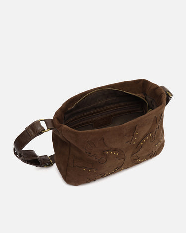 Dobli bolso bandolera efecto ante con detalles metálicos 