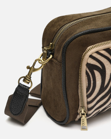 Mider bolso bandolera efecto ante y estampado animal print 
