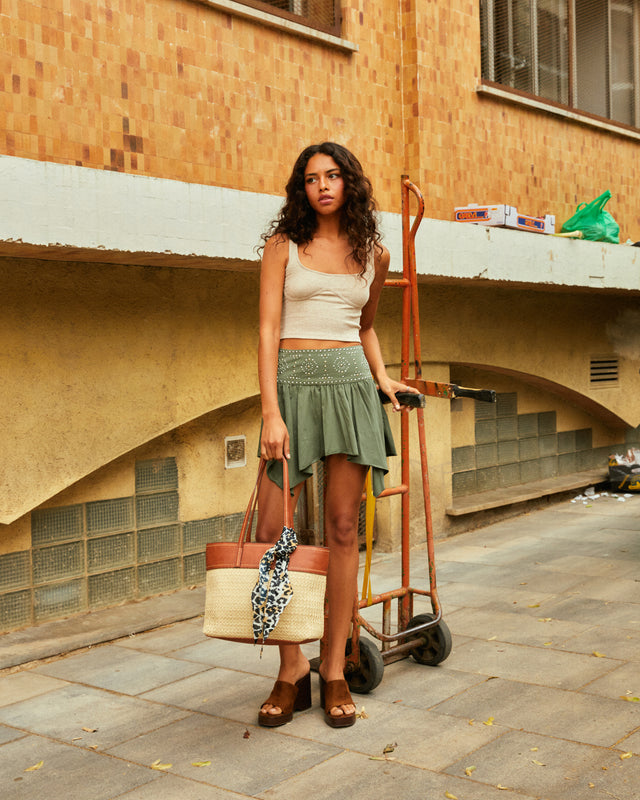 Tichi grote shopper tas met raffia-effect