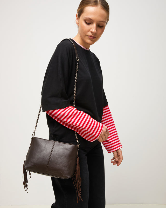 Anabela Petit sac à bandoulière avec franges 