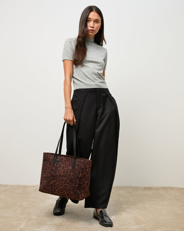 Belbu mala shopper grande com efeito de camurça e estampado animal
