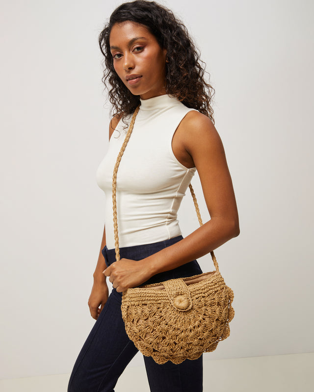 Dondy bolso bandolera media luna efecto rafia